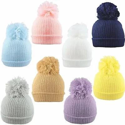 Baby Pom Pom Hat Bobble Beanie Cap Knitted Boy Girl NB 0-3 3-6 6-12 Months • £5.95