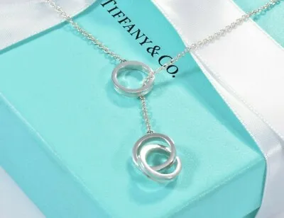 £304.57 • Buy Tiffany & Co Silver 1837 Interlocking Circle Lariat 18  Dangle Necklace Dangling