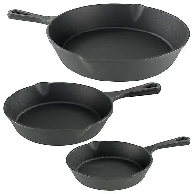 £11.99 • Buy Cast Iron Frying Grill Grilling Fry Pan Non Stick Skillet Griddle Pre-Seasoned