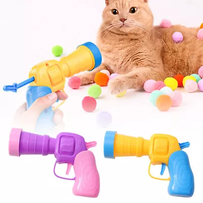 Stretch Plush Pom Poms Ball Cat Kitten Toy Gun Cat Gun Shape Toy With Ball RE • $9.88