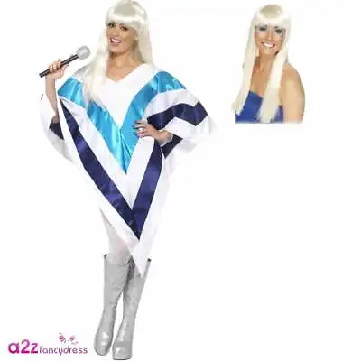 Ladies Super Trooper Poncho + Dancing Queen Wig Adult 70s Mamma Mia Fancy Dress • £35.99