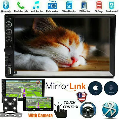 HD 2 Din Car Stereo Radio Mirror Link For GPS BT Touch Screen 7  & Backup Camera • $50.45