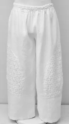 STUNNING LA BASS DESIGN WHITE LINEN LACE TROUSERS/PANTS Size XXL-XXXL • $94.72