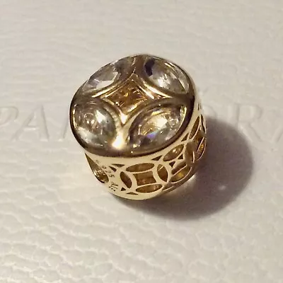 Genuine Pandora Shine 18ct Yellow Gold Plated Good Fortune Lucky Coin Charm • £55