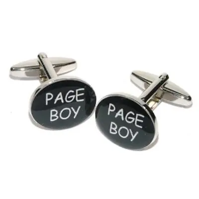 Page Boy Oval Black Wedding CUFFLINKS Mens Accessory Birthday Present GIFT BAG • £13.21