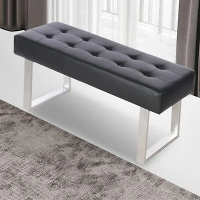 4FT Long PU Leather Bench Square Chrome Base Legs Bench Footrest Stool ChairSeat • £71.95
