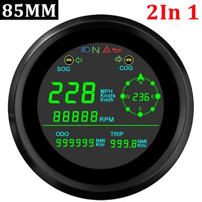 85mm 2in1 Multifunction Gauge GPS Speedometer KNOTS MPH KMH & Tachometer W/Alarm • $71.88