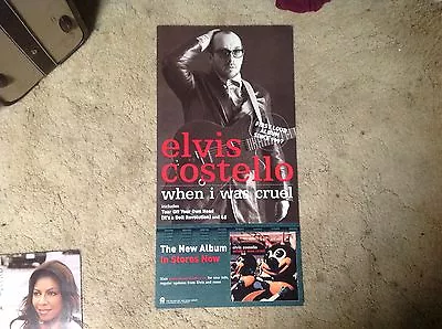 2 Sided ELVIS COSTELLO Promo POSTER 24x12. Perforated Vintage Music Ar.  ! • $11.99