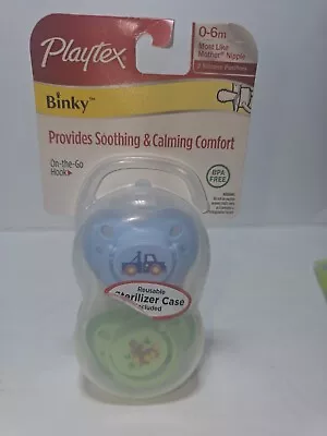 Playtex Binky Latex Pacifiers 0-6M Reusable Carrying Case Comfort Soft  2 Ct • $10.99