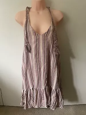 Tigerlily Cotton Dress Size 10-12 Earthy Blush Pink Vertical Striped Boho • $23.88