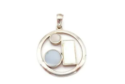 Vintage Sterling Silver 925 Mother Of Pearl Pendant Geometric • $26.99