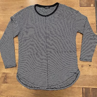 Ex-M & S Black Striped 100% Cotton Long Sleeved Relaxed Fit T-Shirt Top - BNWOT • £8.99