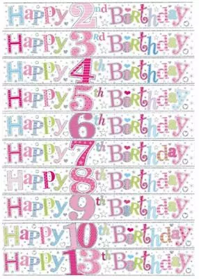 Age Birthday Banners 9ft Birthday  2 3 4 5 6 7 8 9 10 13 Party Girls Female • £2.69