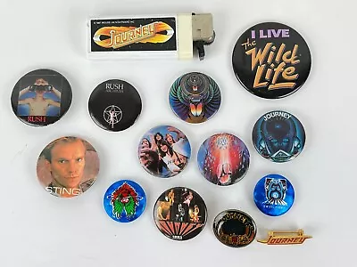 80s Lot Rock N Roll Music 10 Journey 2 Rush 1 Sting 2 Bonus Button Flair Pins • $49.95