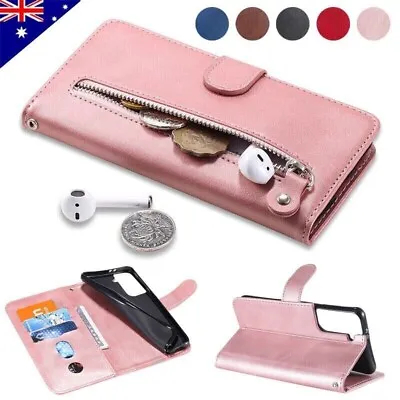 For Samsung S24 S23 S22 S21 S20Ultra Plus S10 Zip Wallet Card Case Leather Cover • $13.39