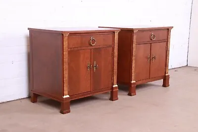 Baker Furniture French Empire Cherry And Burl Wood Nightstands Newly Refinished • $3995