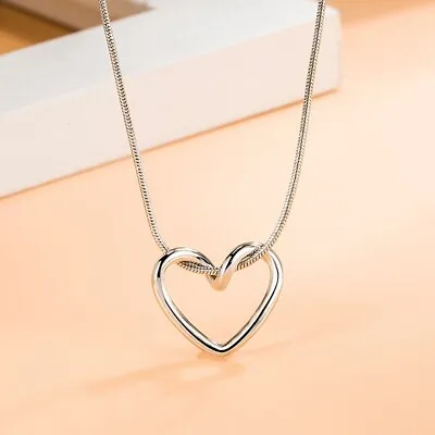 £3.67 • Buy Shiny 925 Sterling Silver Cute Heart Pendant Chain Necklace Women Lady Girl Gift