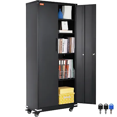 VEVOR Metal Storage Cabinet Rolling Garage Storage Cabinet 4 Adjustable Shelves • £247.19