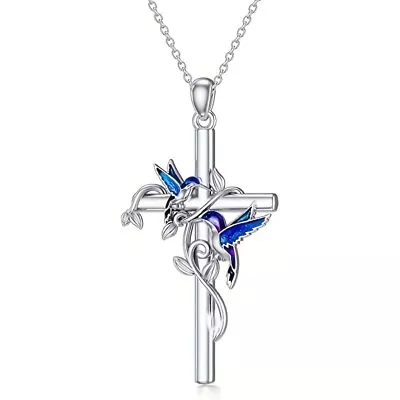 Elegant 925 Sterling Silver Cross Hummingbird Fashion Jewelry Pendant Necklace • $13.49