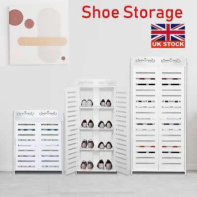 3/4/5Tier White Shoe Storage Cabinet Unit Cupboard Hallway Living Room Shoe Rack • £20.99