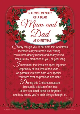 £2.29 • Buy Loving Memory Christmas Graveside Memorial Card - Dear Mum & Dad 6.5x4.75 