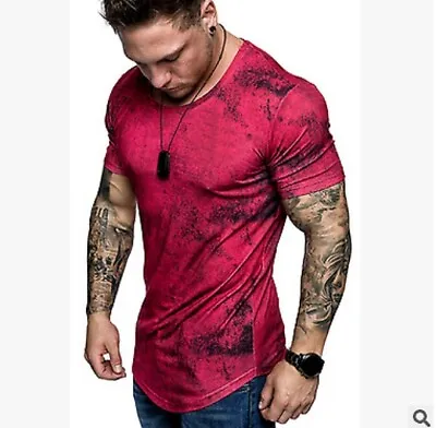 Fashion Men's Casual Fit Short Sleeve Slim Muscle Bodybuilding T-shirt Tee Tops • £4.99