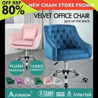 ALFORDSON Velvet Office Chair Fabric Armchair Computer Swivel Study Adult Kids • $144.85