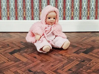 Dollhouse Baby Doll Porcelain Moveable 1:12 Scale Miniature Pink Sleeper • $8.49