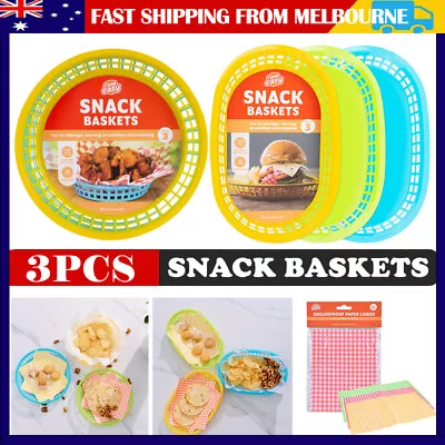 3Pcs Snack Basket Dishes Fries Storage Tray Food Serving Basket Paper Liners • $24.95