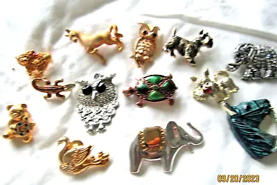 $26 • Buy Vintage Animal Pin LOT OF 13 Cats Dogs Gator Elephant Horse Owl