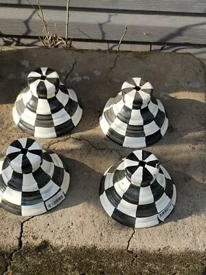 4 Mackenzie Childs Courtly Check Pedestal Platter Bases Repurpose Lamp Shades • $20.50