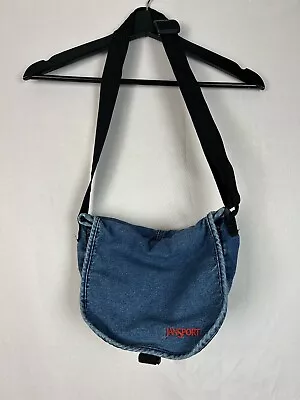 Vintage Jansport Denim Fanny Pack Blue 2 Pocket Bag Adjustable Strap • $14.99