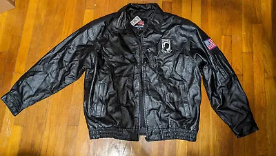 POW MIA Men's Leather Bomber Jacket USA 2XL Black XXL • $64.99