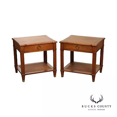 Baker Milling Road Neoclassical Style Pair Of Walnut One Drawer Nightstands • $1095