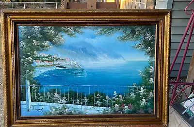 Original Oil On Canvas Meditterranian Seascape Signed J. Brown Framed Large • $500