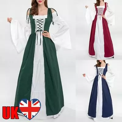 Medieval Renaissance Style Corset Maxi Dress Off Shoulder Women Vacation Outfit • £21.35