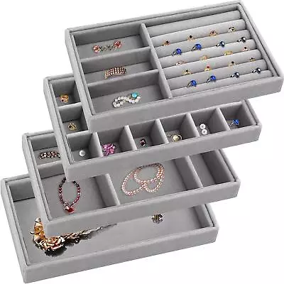 4 Pcs Stackable Jewelry Organizer Trays For Drawers Velvet Jewelry Organizer... • $19.49