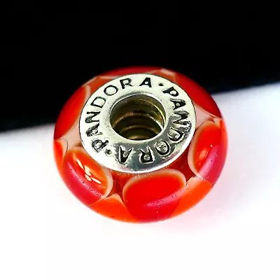 Pandora Sterling Silver Red Orange Murano Glass Bead Charm 925 Ale • £24.33