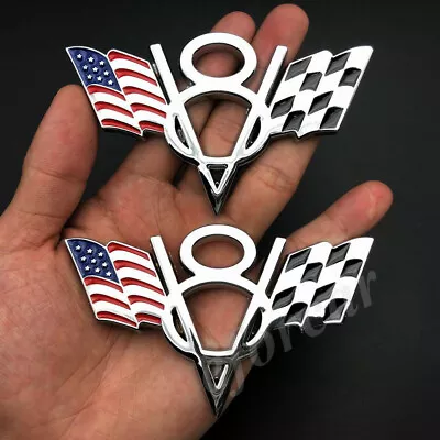 2pcs Metal Chrome Car V8 Vintage Logo USA Flag Trunk Emblem Badge Decal Sticker • $13.90