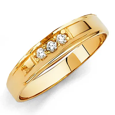 14k Solid Yellow Italian Gold Wedding Band Bridal Solitaire Engagement Ring Set • $159.99