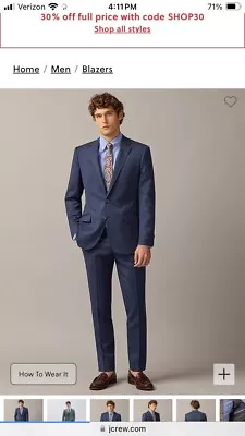 J Crew NEW Men’s Suit Ludlow Slim Fit Italian Wool Navy 44 R 38x30 Pants • $198