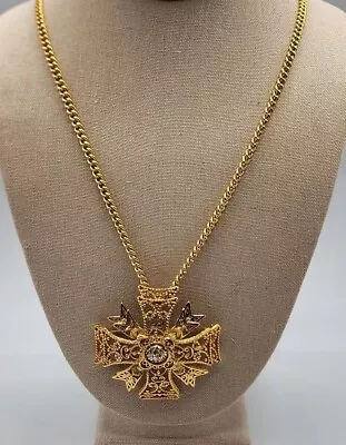 Vintage Kenneth Jay Lane KJL Maltese Cross Necklace Brooch Pendant Spinner  • $41.99