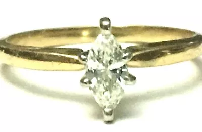 18K Yellow Gold Marquee Cut Natural SOLITAIRE DIAMOND Engagement RING   SIZE 5.5 • $1150