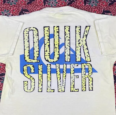 Vintage 80s 90s Quiksilver Yellow Dyed Vapor Wave T-Shirt Medium Single Stitch • $34.99