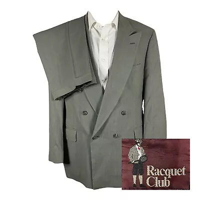 Vintage Racquet Club 2 Piece Suit Mens 42R 34x29 Light Green Plaid Double Breast • $33