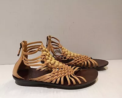 B. Makowsky Tan Leather Gladiator Sandals BFGleem Beaded Cage Design Size 5.5  • $21.99