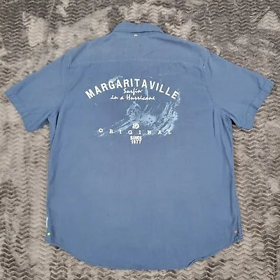 Jimmy Buffet Margaritaville BBQ Shirt Large Blue Embroidered Silk Blend Mens • $17.42