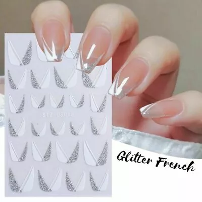 Decoration DIY Manicure 3D Silver White French Tips Nail Stickers CS068 NS7 • $2.95