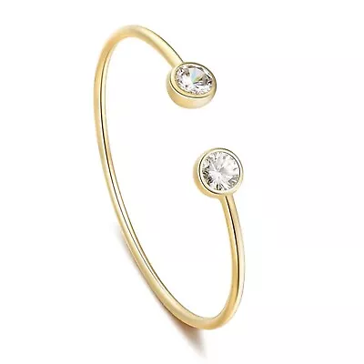 9ct Gold Plated Bangle Open Torque Bangle With Cubic Zirconia  - NH652 • £8.99