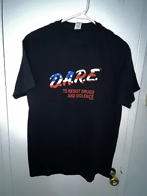 D.A.R.E Vintage Y2K 90s Graphic Print Black T-Shirt Mens Size M FRUIT OF LOOM • $17